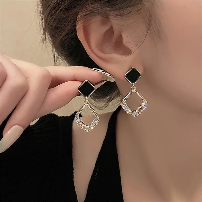 Delicate Geometric Zircon Square Earrings