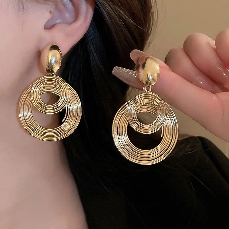 Vintage Layered Circle Drop Earrings