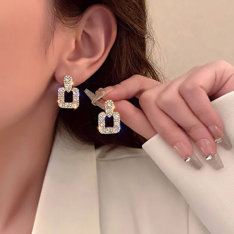 Luxury Rhinestone Square Round Earrings