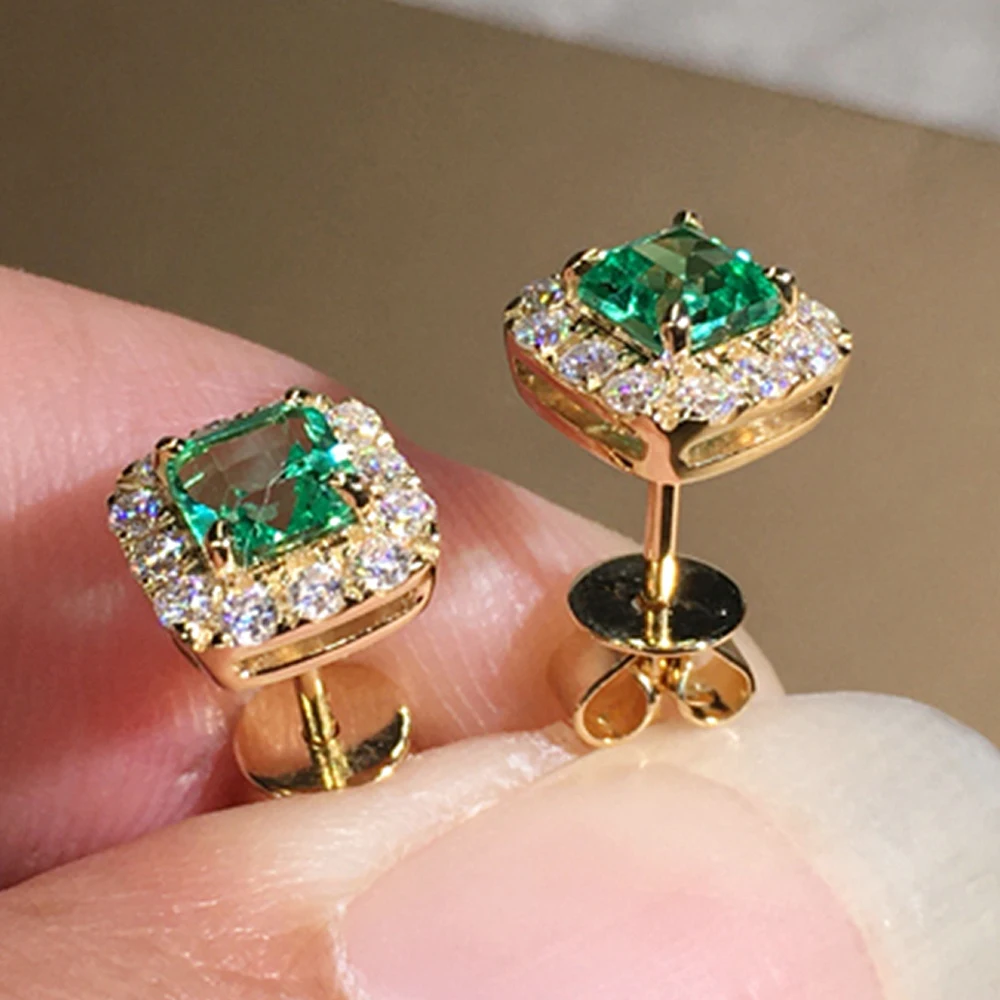 Eternity Green Zircon Gold Stud Earrings for Women