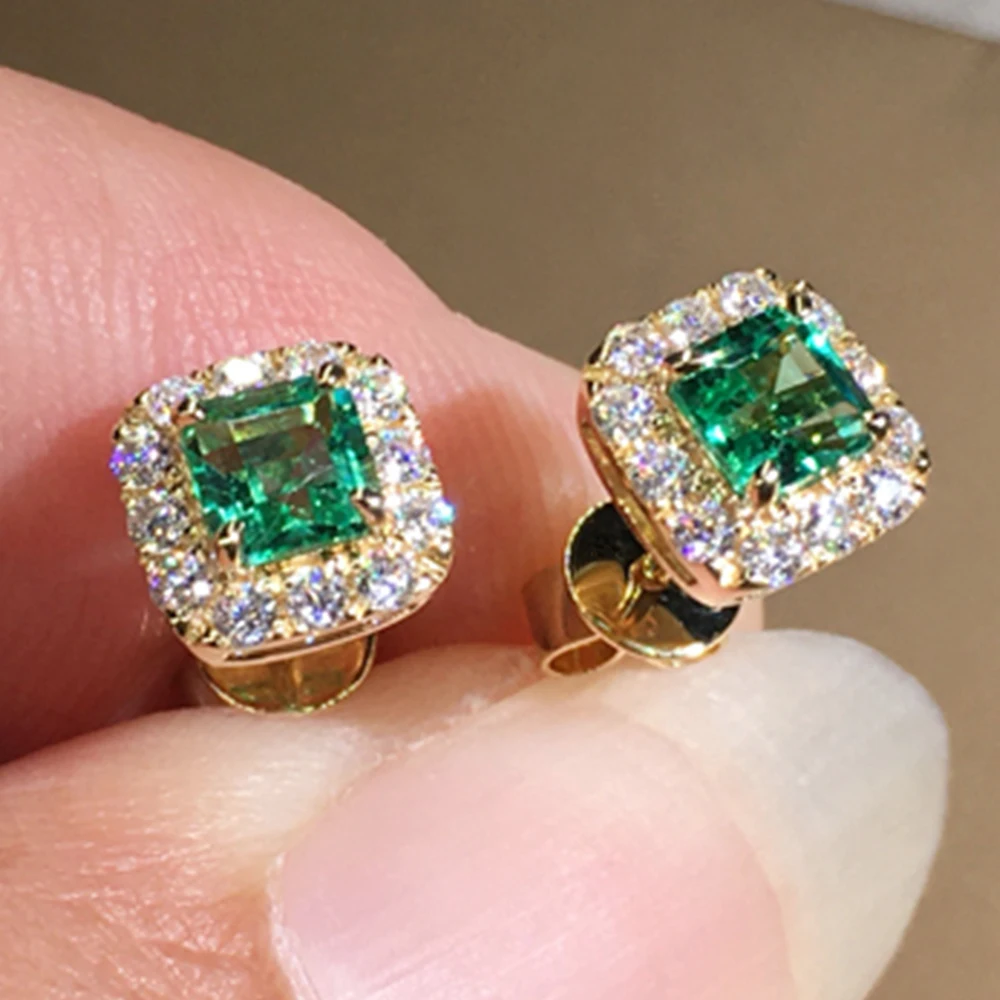 Eternity Green Zircon Gold Stud Earrings for Women