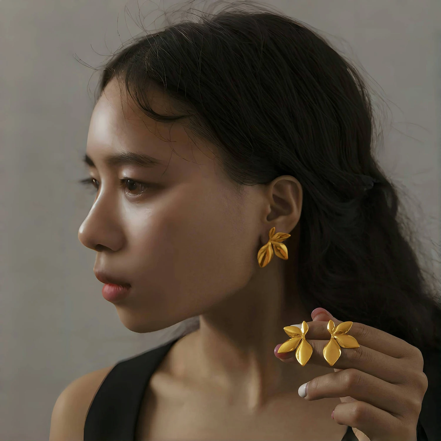 Leaf Shaped Metal Golden Earrings for Women