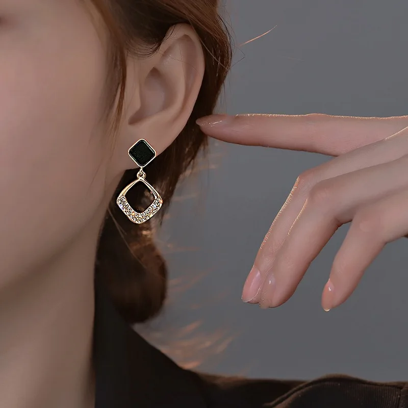 Delicate Geometric Zircon Square Earrings