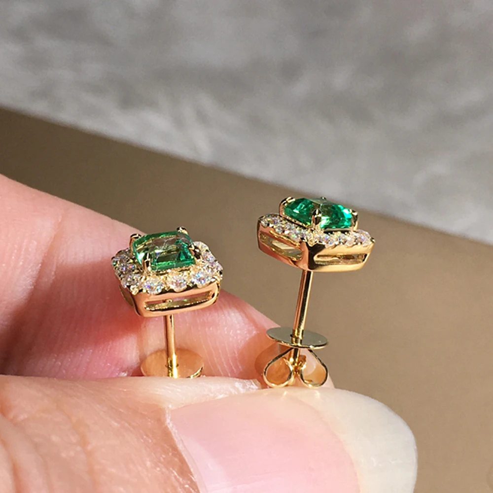 Eternity Green Zircon Gold Stud Earrings for Women