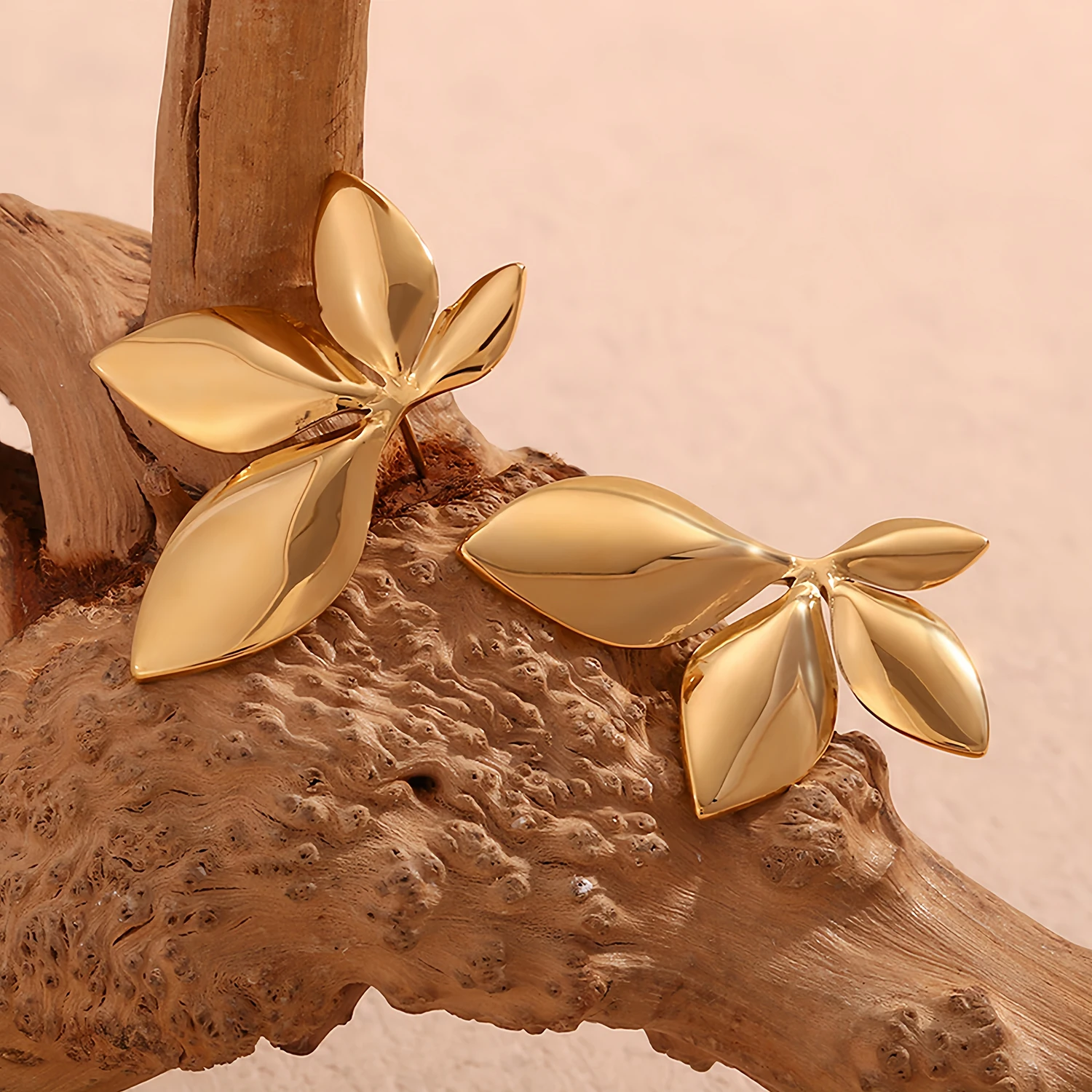 Leaf Shaped Metal Golden Earrings for Women