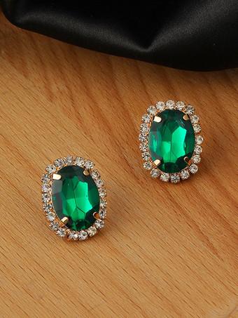 Green Oval Stud Tops Pair