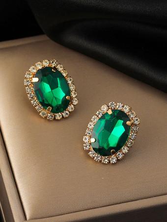 Green Oval Stud Tops Pair