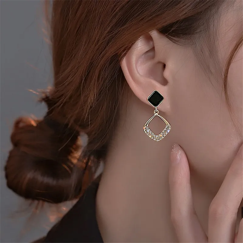 Delicate Geometric Zircon Square Earrings