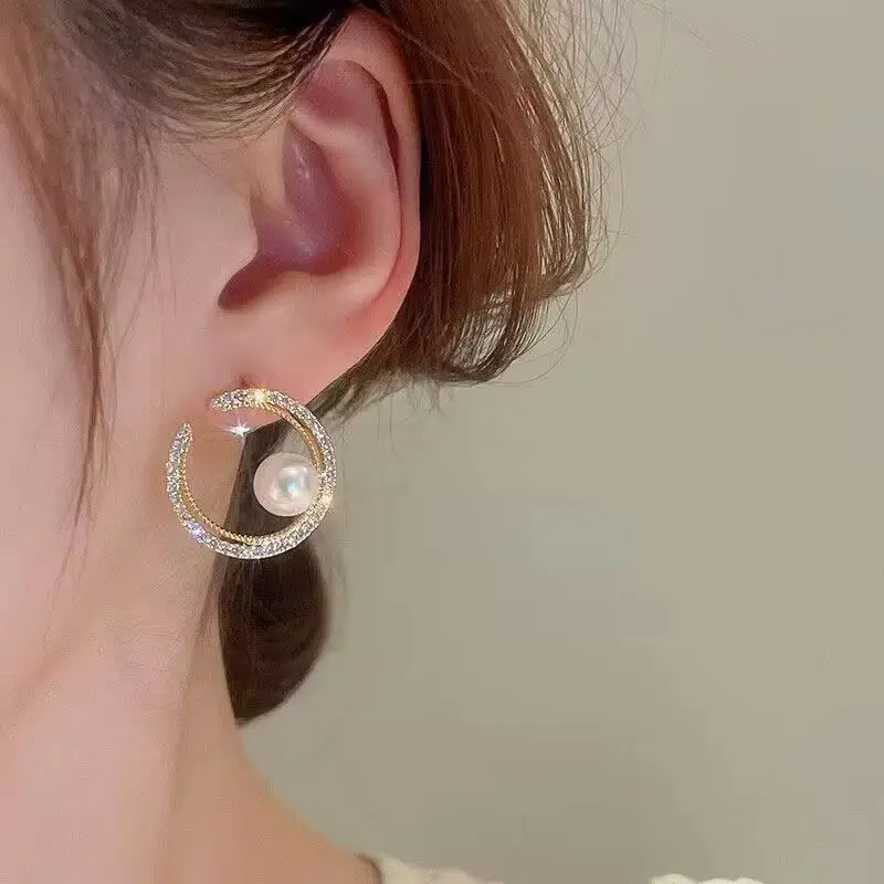 Creative Rhinestone Moon Stud Earrings