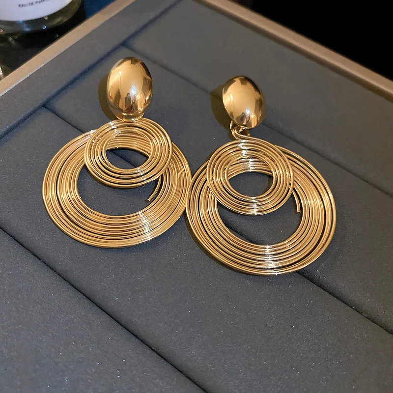 Vintage Layered Circle Drop Earrings