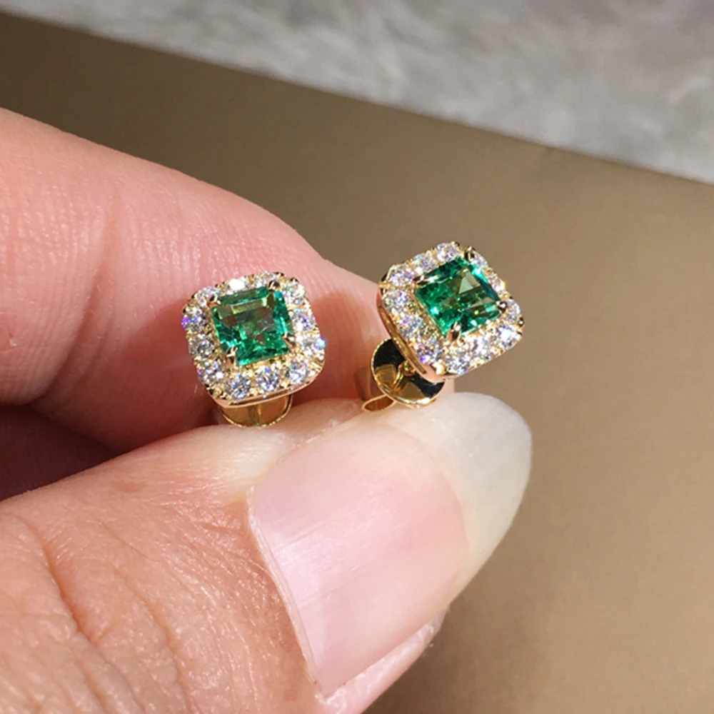 Eternity Green Zircon Gold Stud Earrings for Women