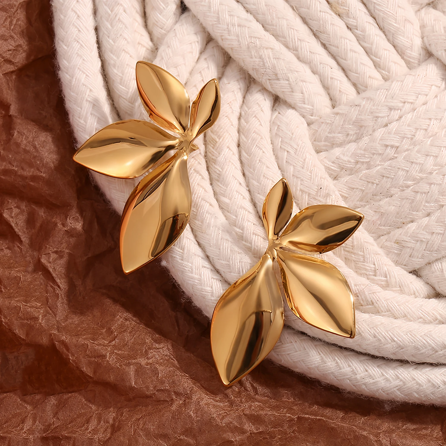 Leaf Shaped Metal Golden Earrings for Women