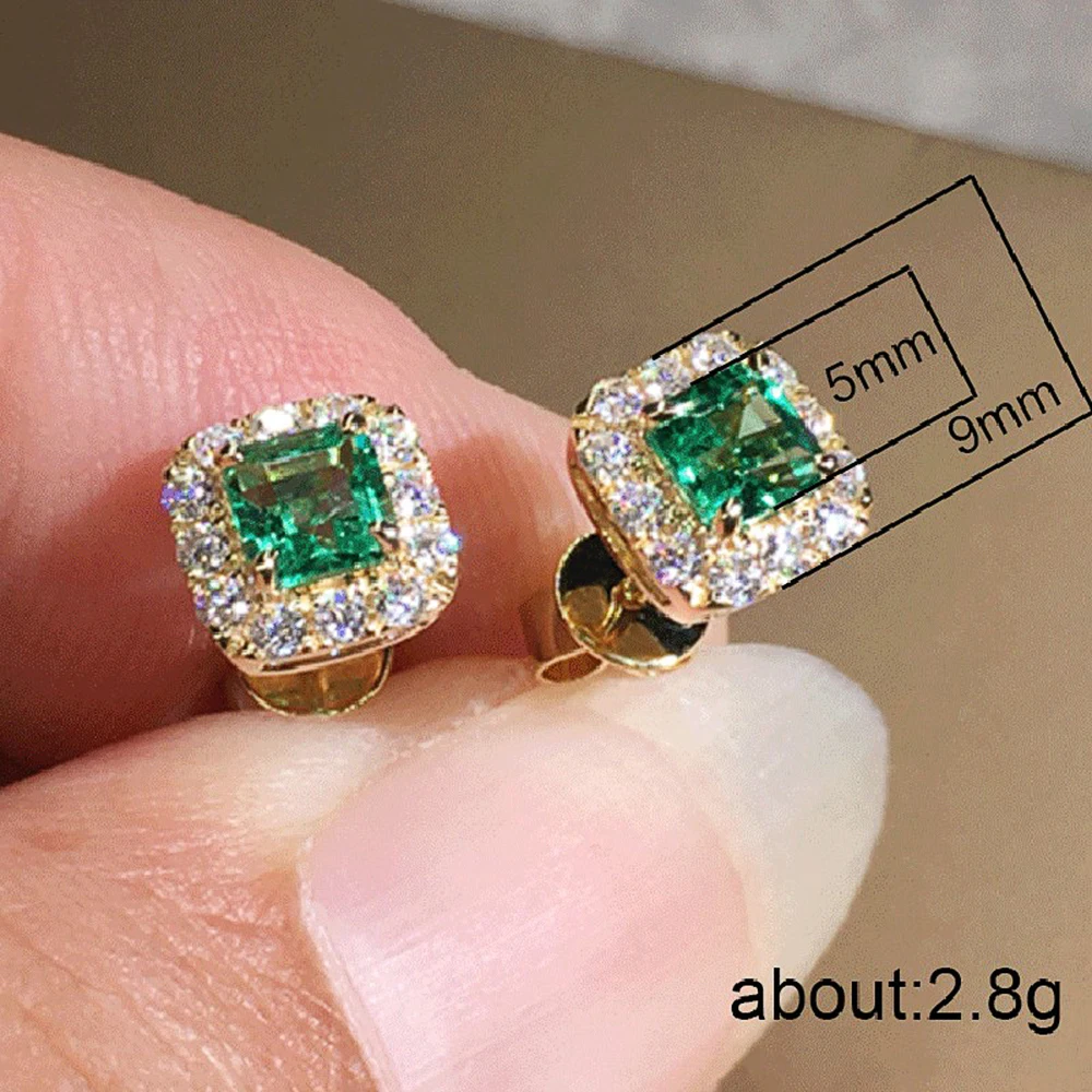 Eternity Green Zircon Gold Stud Earrings for Women