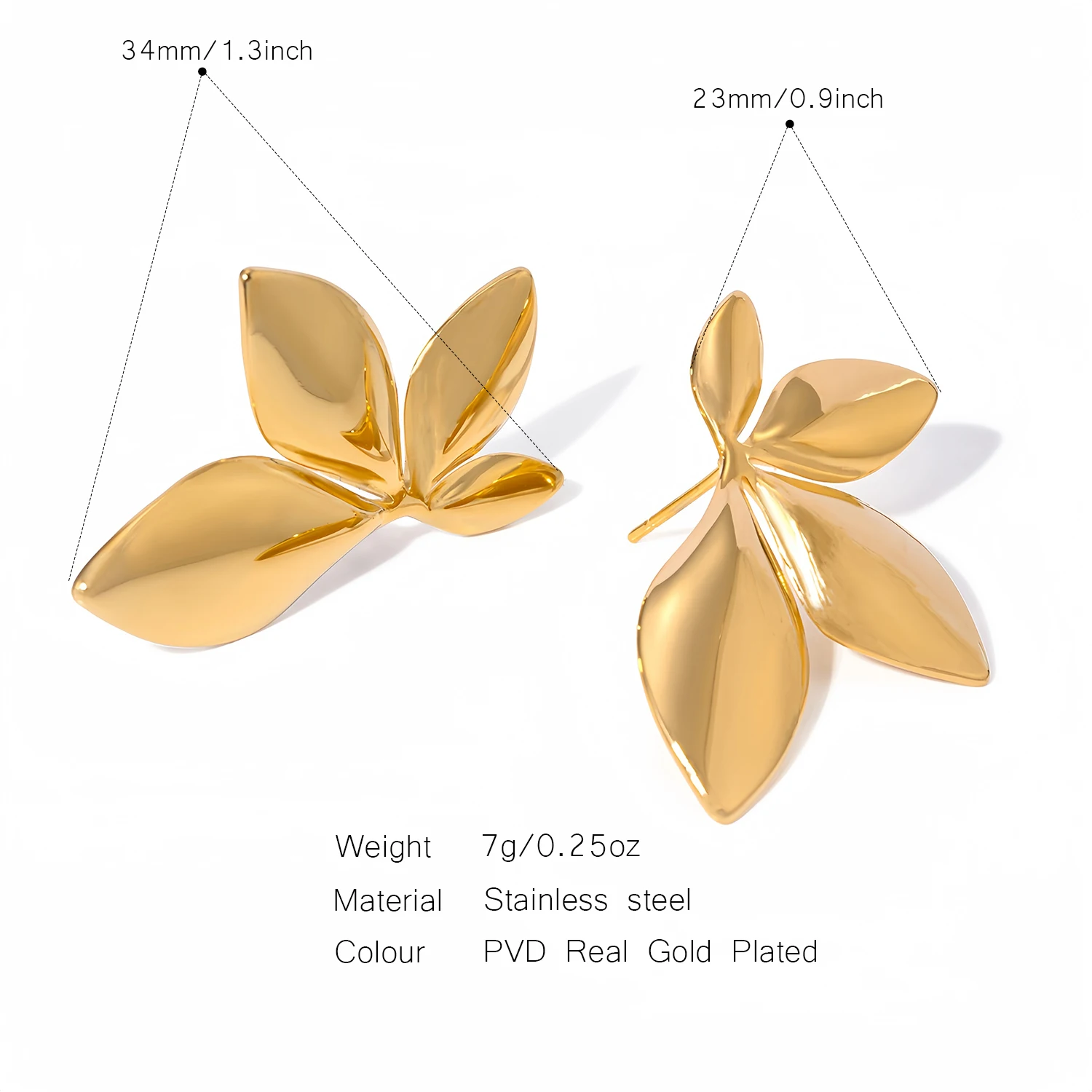 Leaf Shaped Metal Golden Earrings for Women