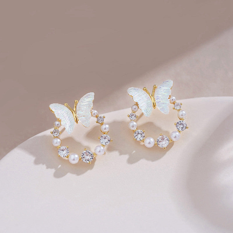 Acrylic Butterfly Crystal Pearl Earrings