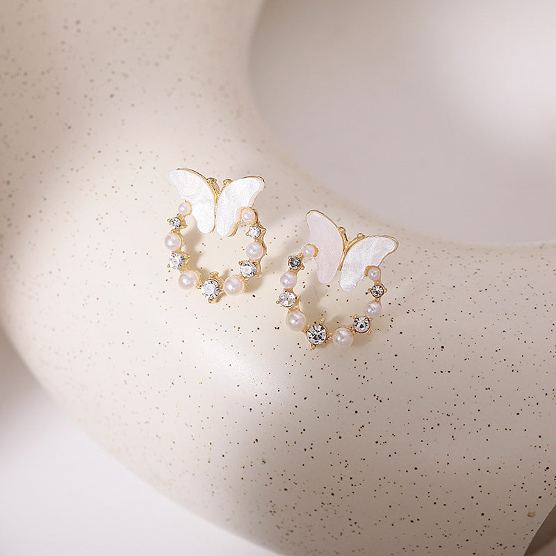 Acrylic Butterfly Crystal Pearl Earrings