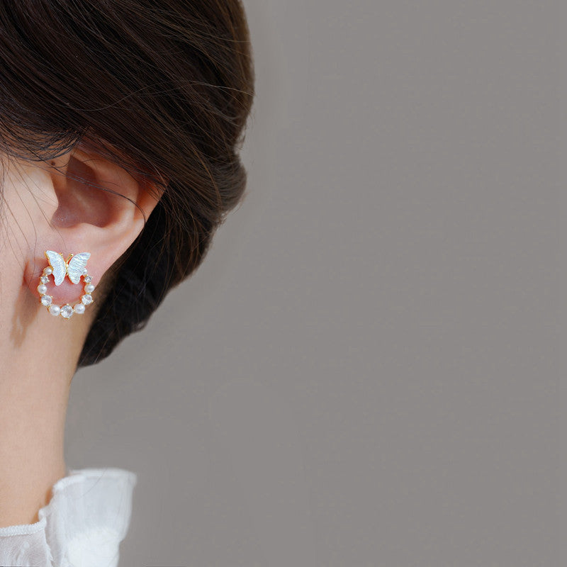 Acrylic Butterfly Crystal Pearl Earrings