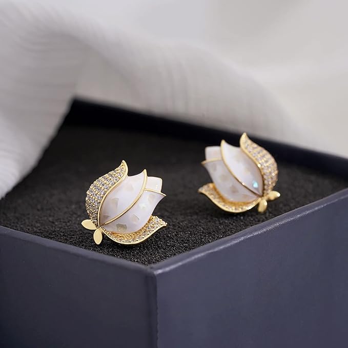 High-end Tulip Zircon Earrings Female Exquisite Light Luxury Earrings Simple Versatile Earrings