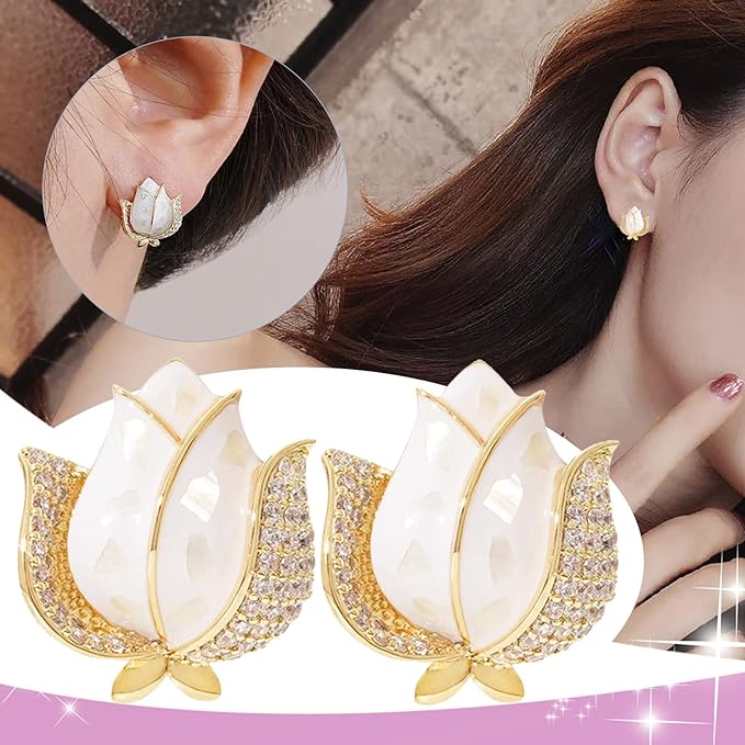 High-end Tulip Zircon Earrings Female Exquisite Light Luxury Earrings Simple Versatile Earrings