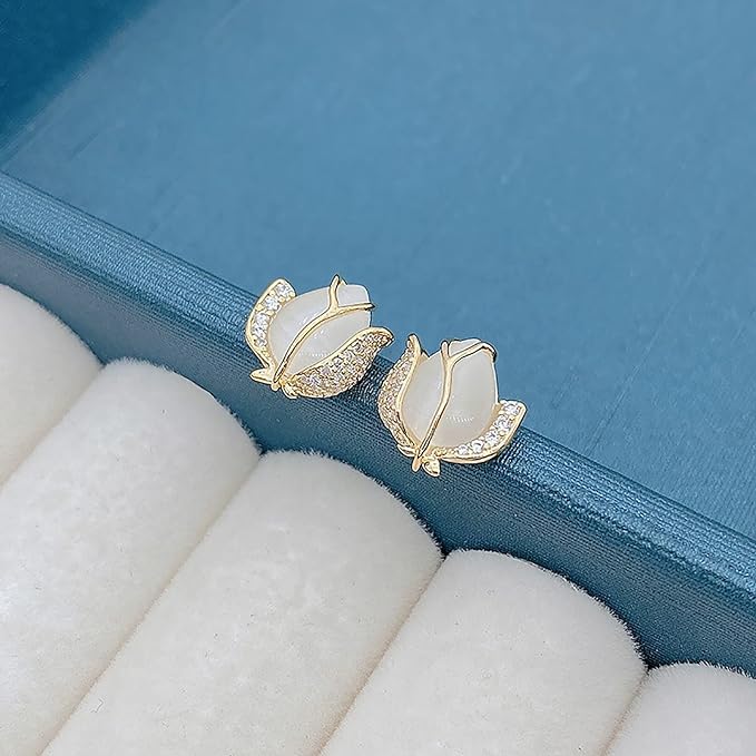 High-end Tulip Zircon Earrings Female Exquisite Light Luxury Earrings Simple Versatile Earrings