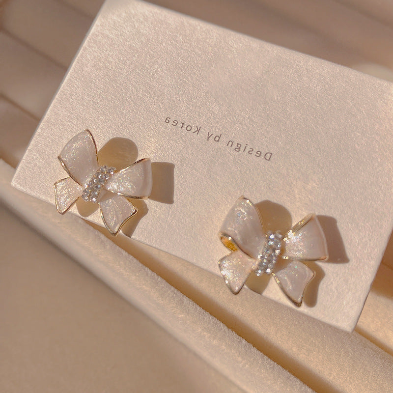Elegant White Enamel Bow Knot Earrings