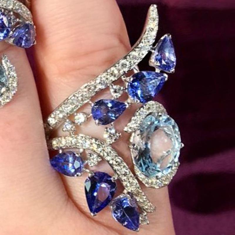 Fashion Zircon Blue Drop Ring