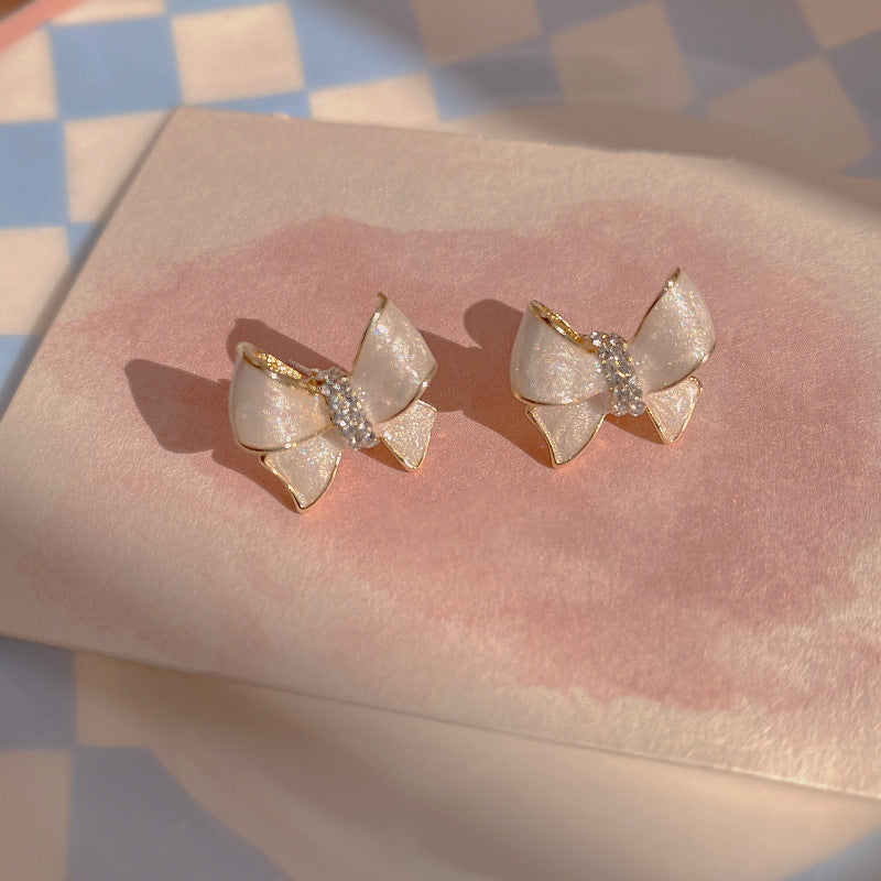 Elegant White Enamel Bow Knot Earrings