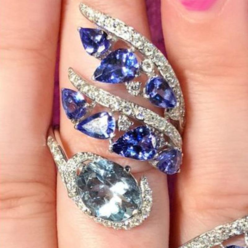 Fashion Zircon Blue Drop Ring