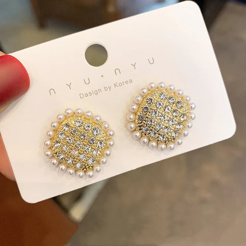 Square Peal Zircon Stud Earrings