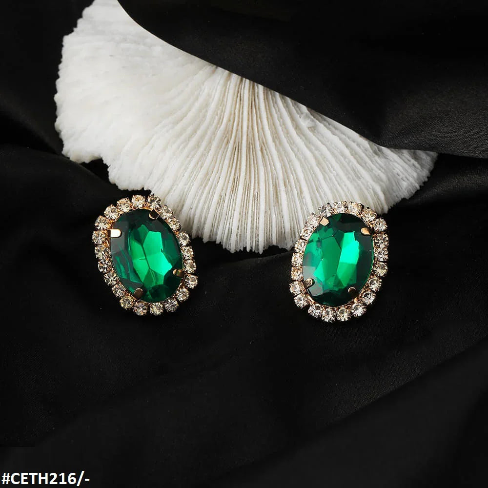 Green Oval Stud Tops Pair