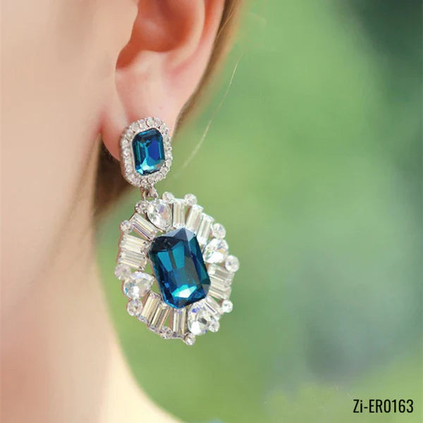 Blue Rhinestone Crystal Zircon Earrings