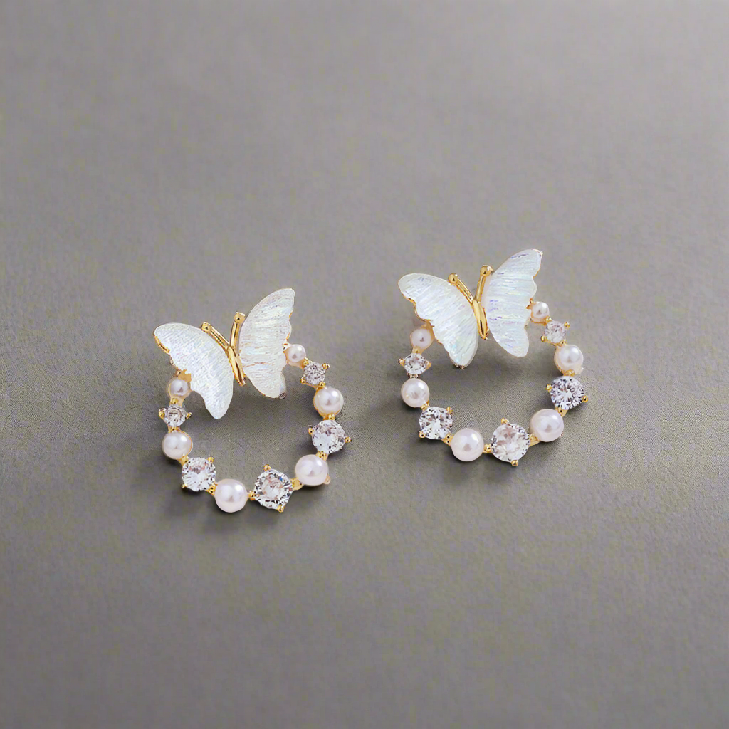 Acrylic Butterfly Crystal Pearl Earrings
