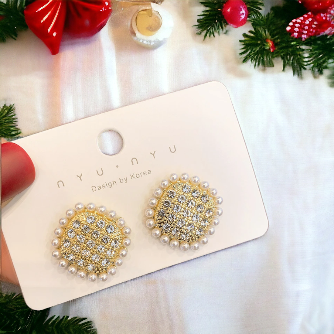Square Peal Zircon Stud Earrings