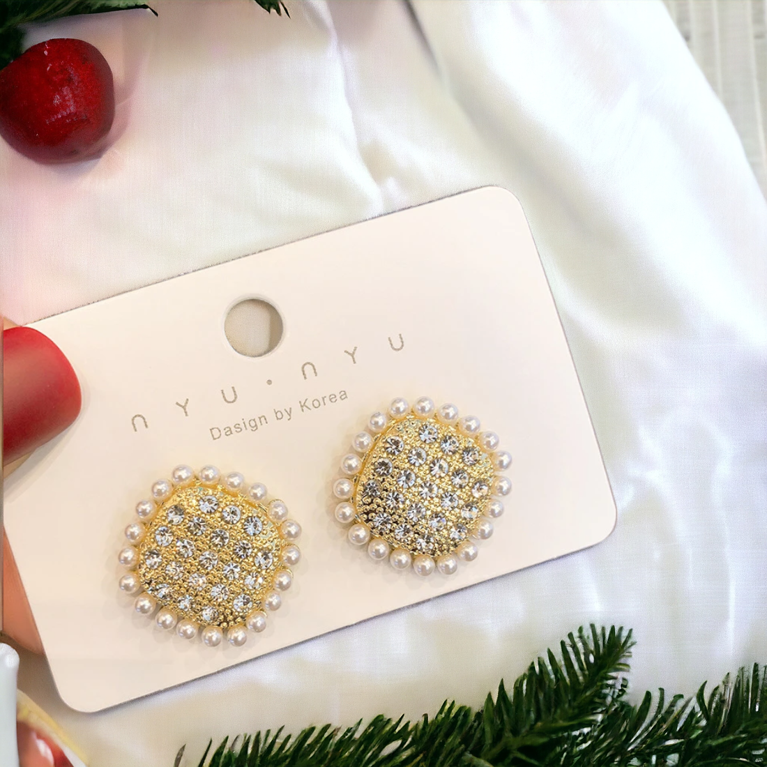 Square Peal Zircon Stud Earrings