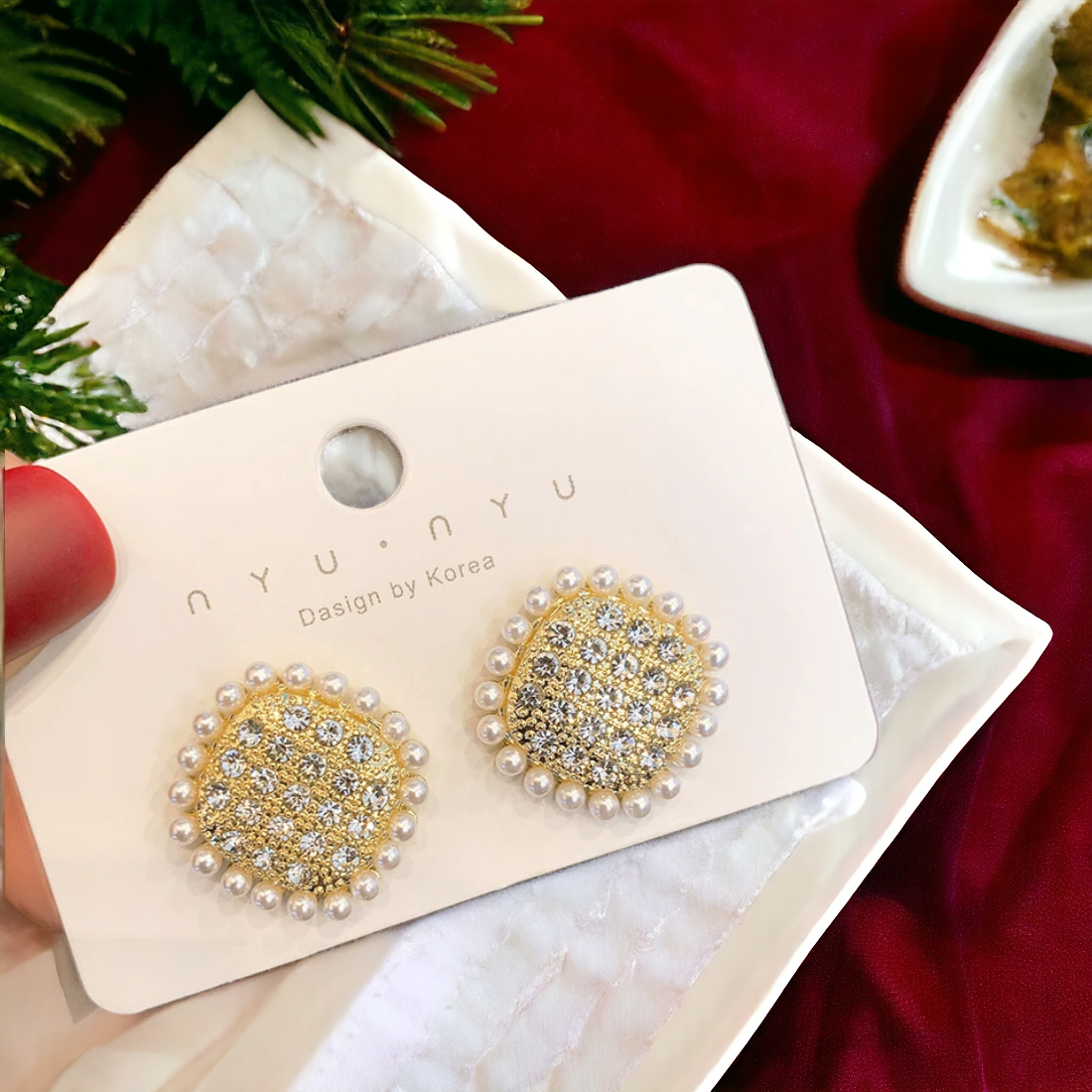 Square Peal Zircon Stud Earrings