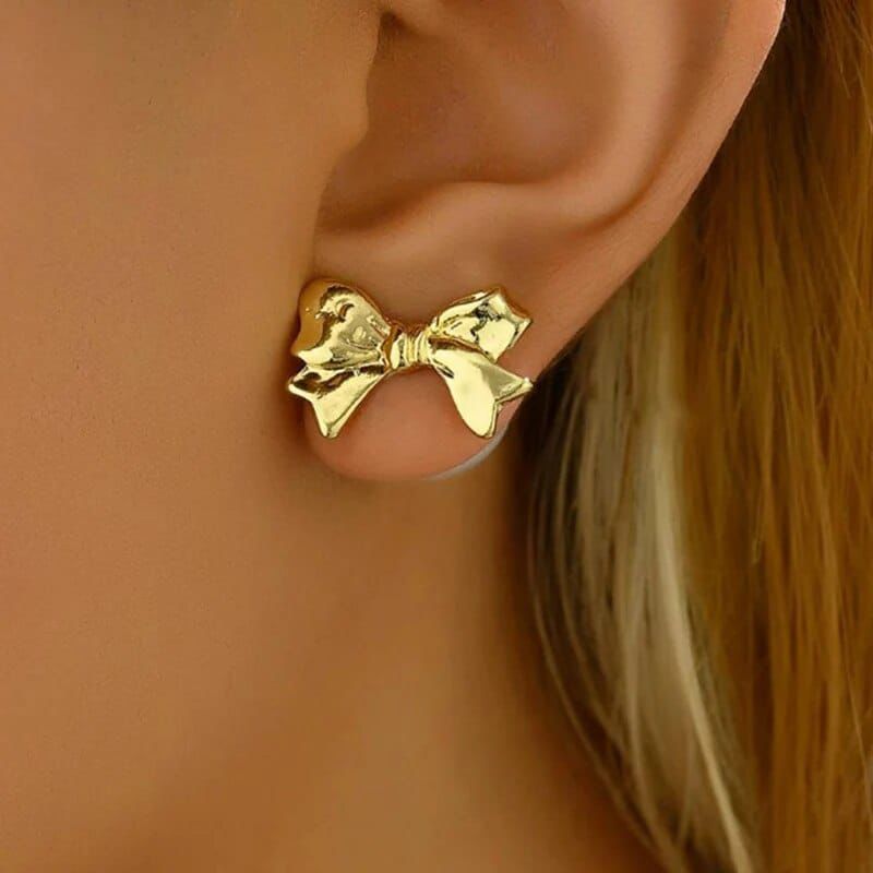 Shiny Bow Stud Earrings