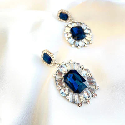 Blue Rhinestone Crystal Zircon Earrings