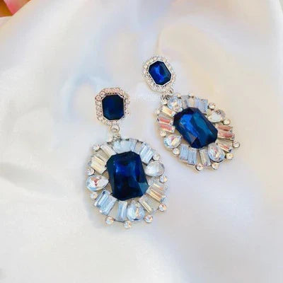 Blue Rhinestone Crystal Zircon Earrings